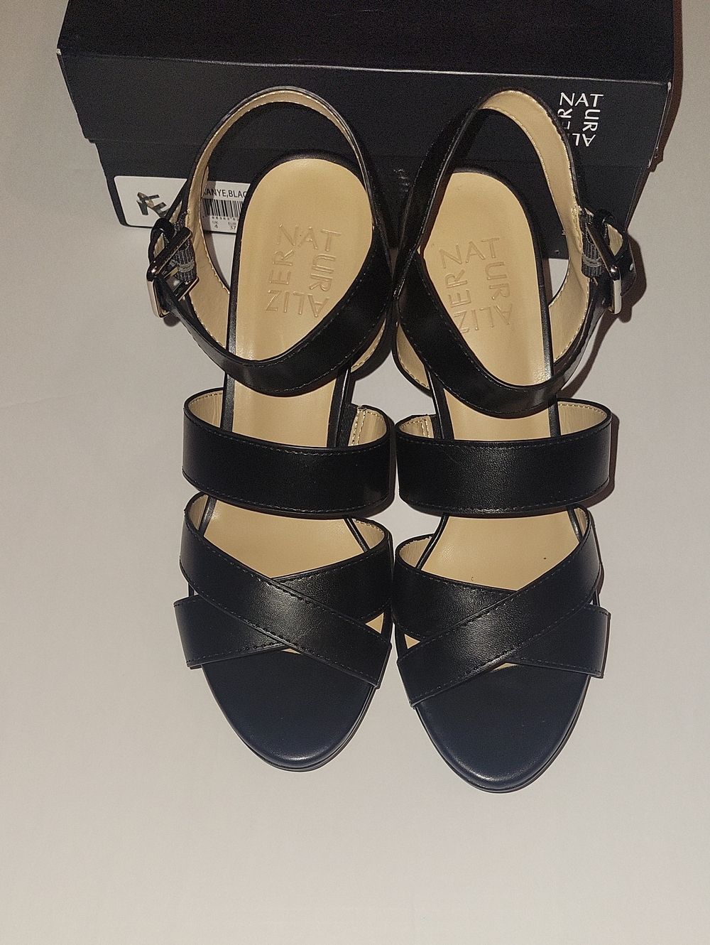 Naturalizer Black Leather Strappy Block Heel Sandal